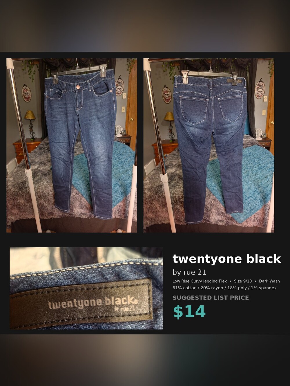 twentyone black by rue 21 Womens 9/10 Low Rise Jegging Dark Wash